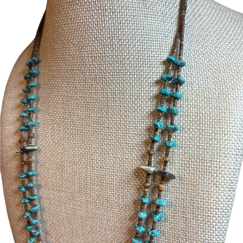 Native Turquoise and Heishi Shell  Beaded Necklace - Picture 2 of 3